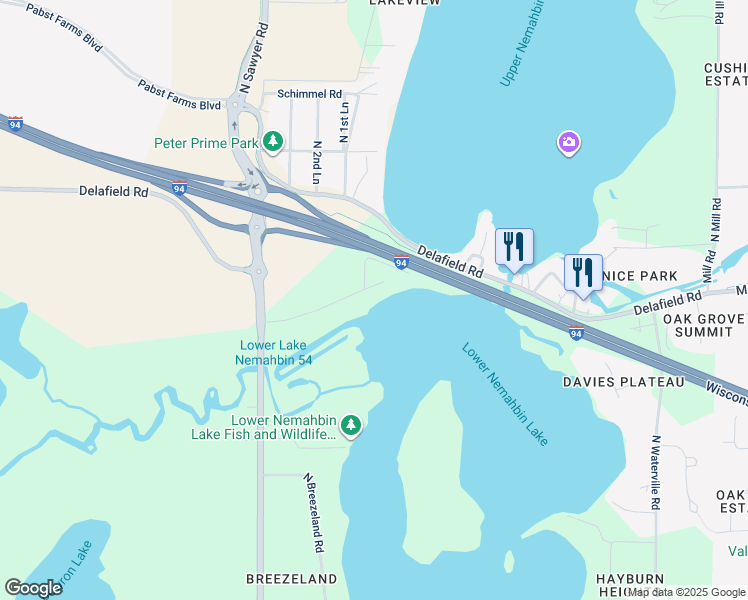 map of restaurants, bars, coffee shops, grocery stores, and more near 34711 Elm Street in Oconomowoc