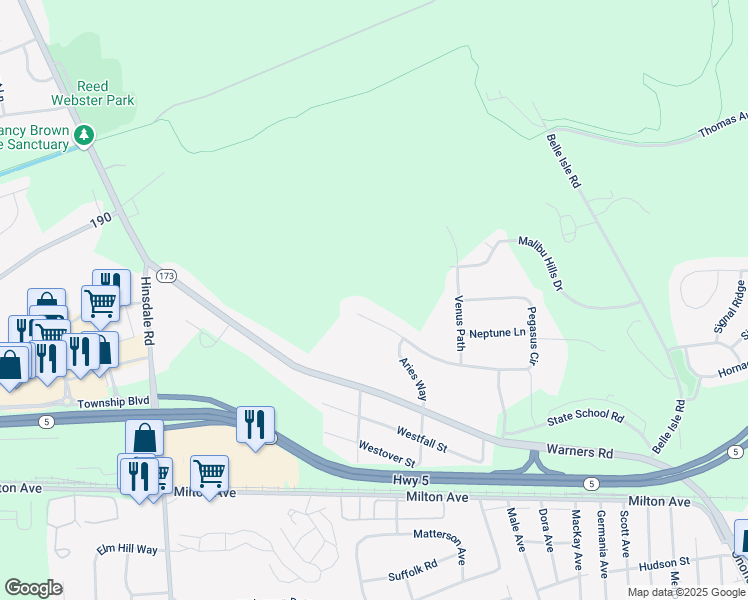map of restaurants, bars, coffee shops, grocery stores, and more near 3802 Pegasus Circle in Syracuse