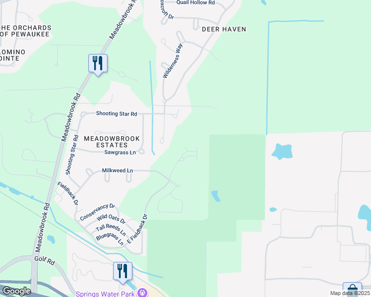 map of restaurants, bars, coffee shops, grocery stores, and more near W263N2080 East Fieldhack Drive in Pewaukee