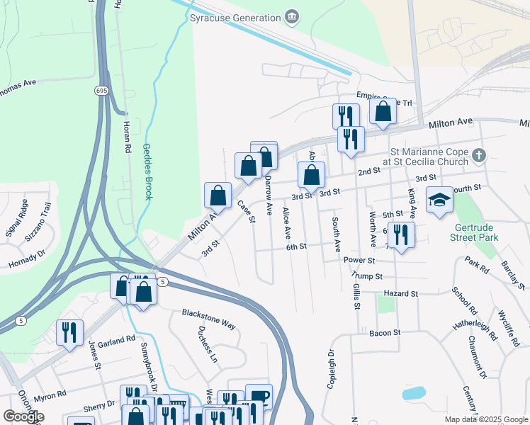 map of restaurants, bars, coffee shops, grocery stores, and more near 818 3rd Street in Solvay