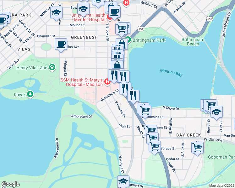 map of restaurants, bars, coffee shops, grocery stores, and more near in Madison