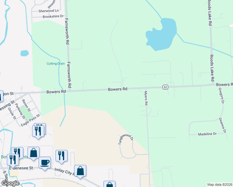 map of restaurants, bars, coffee shops, grocery stores, and more near 1428 Bowers Road in Lapeer