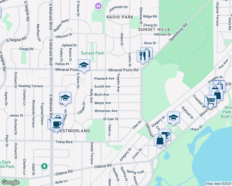 map of restaurants, bars, coffee shops, grocery stores, and more near 434 Toepfer Avenue in Madison