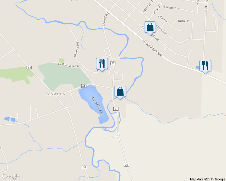 map of restaurants, bars, coffee shops, grocery stores, and more near 291 Kenwood Avenue in Oneida