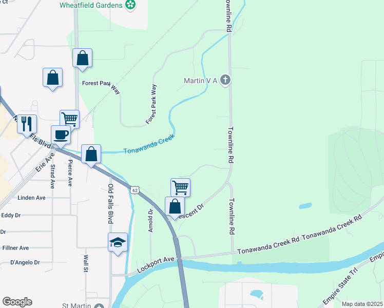 map of restaurants, bars, coffee shops, grocery stores, and more near 7532 Townline Road in North Tonawanda