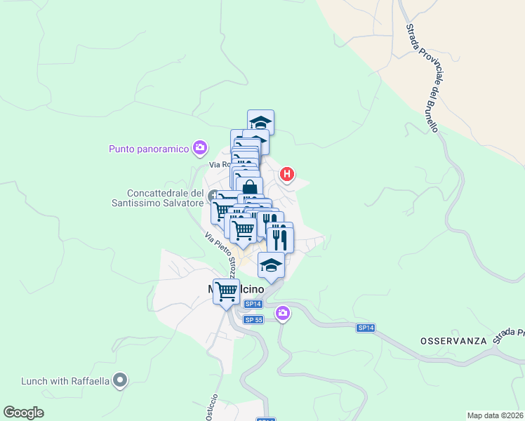 map of restaurants, bars, coffee shops, grocery stores, and more near 2 Piazza del Popolo in Montalcino