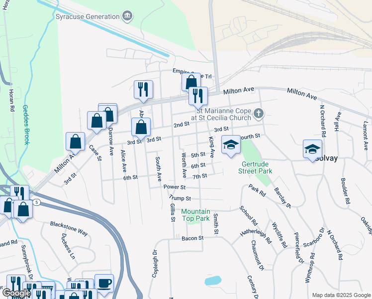 map of restaurants, bars, coffee shops, grocery stores, and more near 508 Fourth Street in Syracuse