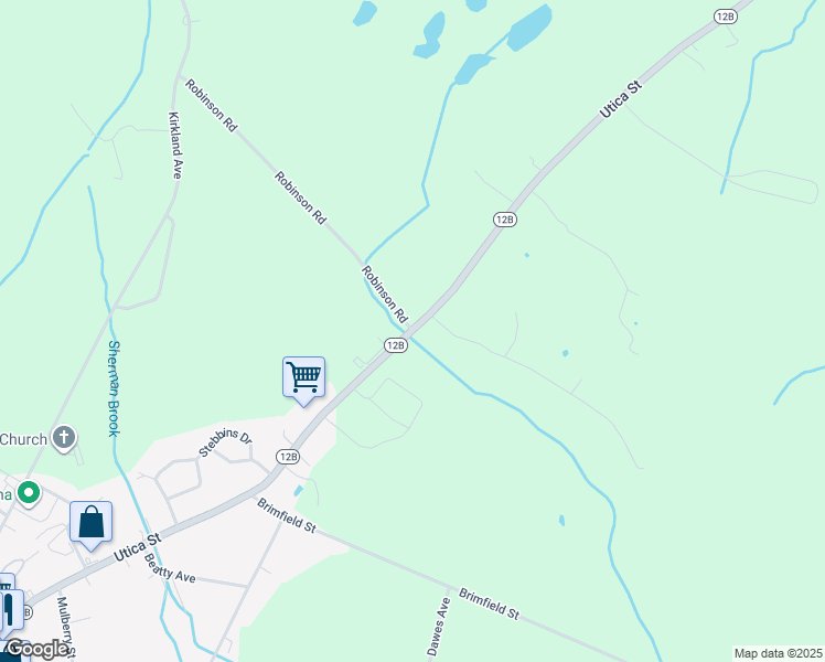map of restaurants, bars, coffee shops, grocery stores, and more near Utica Street & Robinson Road in Clinton
