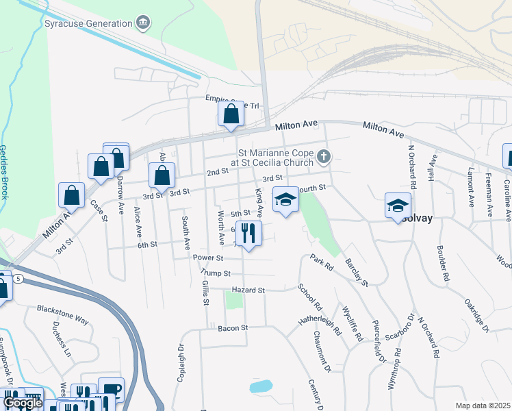 map of restaurants, bars, coffee shops, grocery stores, and more near 409 Fourth Street in Syracuse