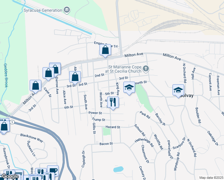 map of restaurants, bars, coffee shops, grocery stores, and more near 409 Fourth Street in Syracuse
