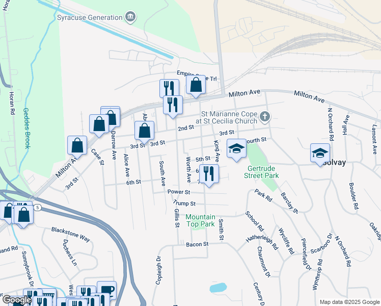 map of restaurants, bars, coffee shops, grocery stores, and more near 508 Fourth Street in Syracuse