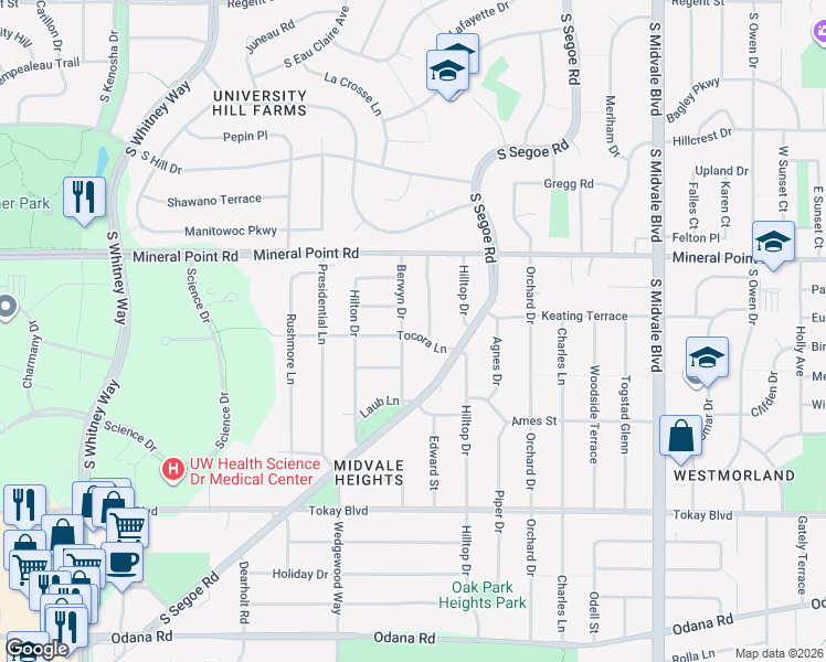 map of restaurants, bars, coffee shops, grocery stores, and more near 441 Mineau Parkway in Madison