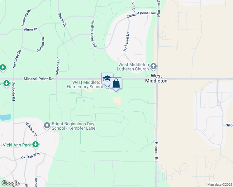 map of restaurants, bars, coffee shops, grocery stores, and more near 7595 West Mineral Point Road in Verona