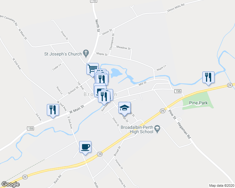 map of restaurants, bars, coffee shops, grocery stores, and more near 10 Mill Street in Gloversville