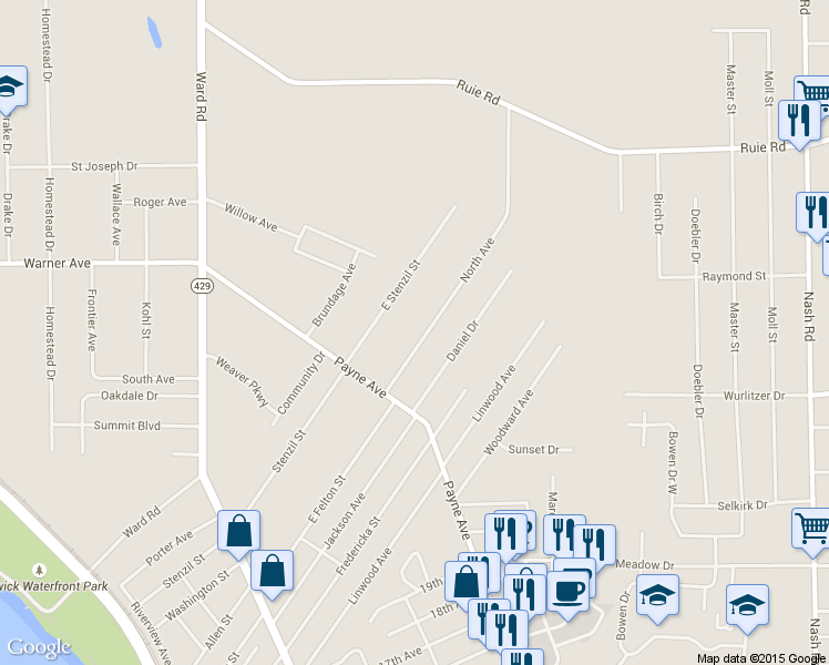 map of restaurants, bars, coffee shops, grocery stores, and more near 316 North Avenue in North Tonawanda