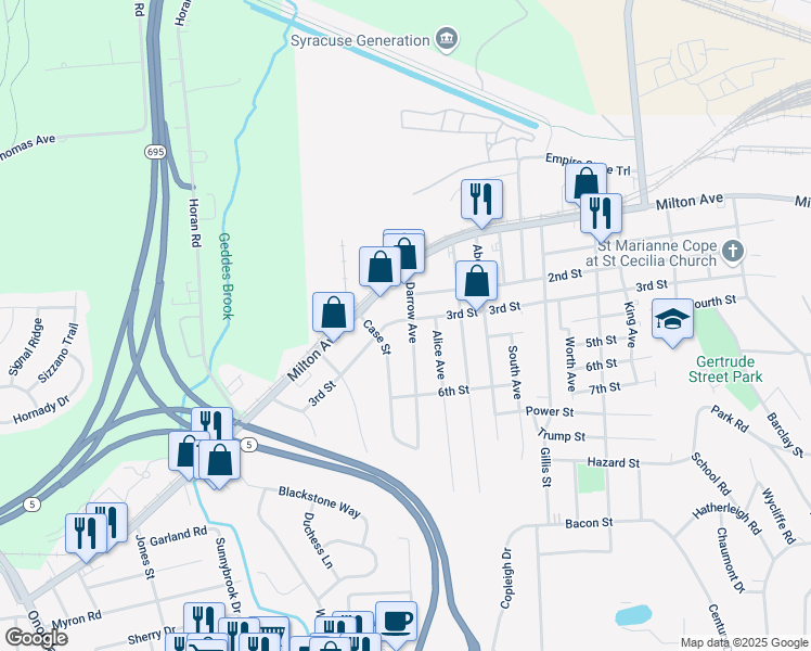 map of restaurants, bars, coffee shops, grocery stores, and more near 818 3rd Street in Solvay