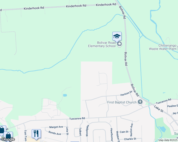 map of restaurants, bars, coffee shops, grocery stores, and more near 407 Kazzies Place in Chittenango