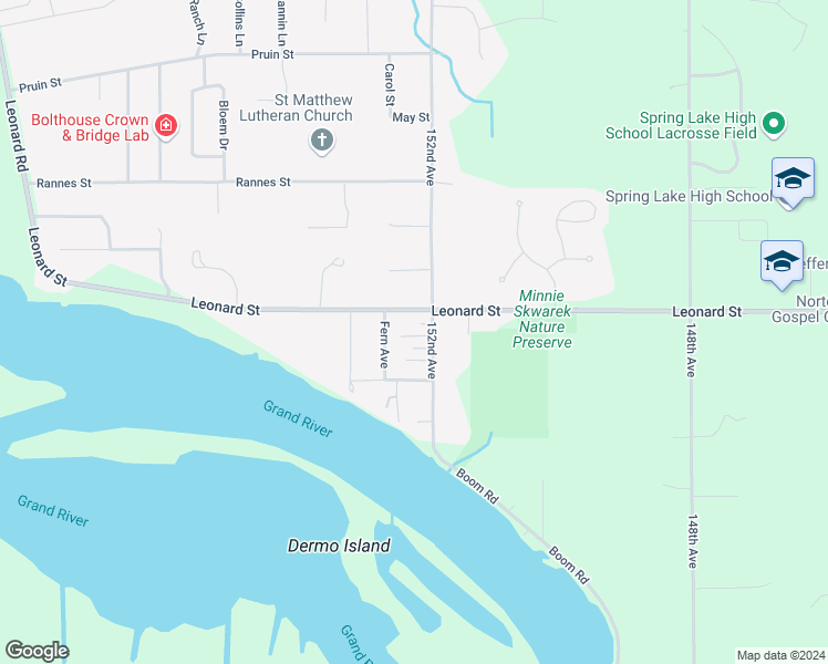 map of restaurants, bars, coffee shops, grocery stores, and more near 15983 152nd Avenue in Spring Lake