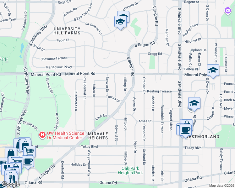 map of restaurants, bars, coffee shops, grocery stores, and more near 441 Mineau Parkway in Madison