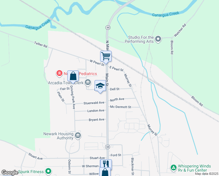 map of restaurants, bars, coffee shops, grocery stores, and more near 1108 North Main Street in Newark