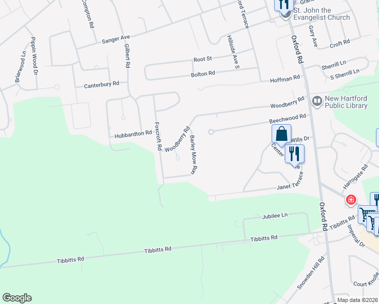 map of restaurants, bars, coffee shops, grocery stores, and more near 8 Barley Mow Run in New Hartford