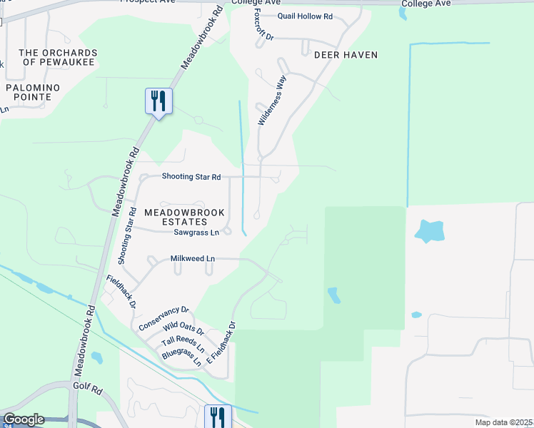 map of restaurants, bars, coffee shops, grocery stores, and more near W264N2032 Deer Haven Court in Pewaukee