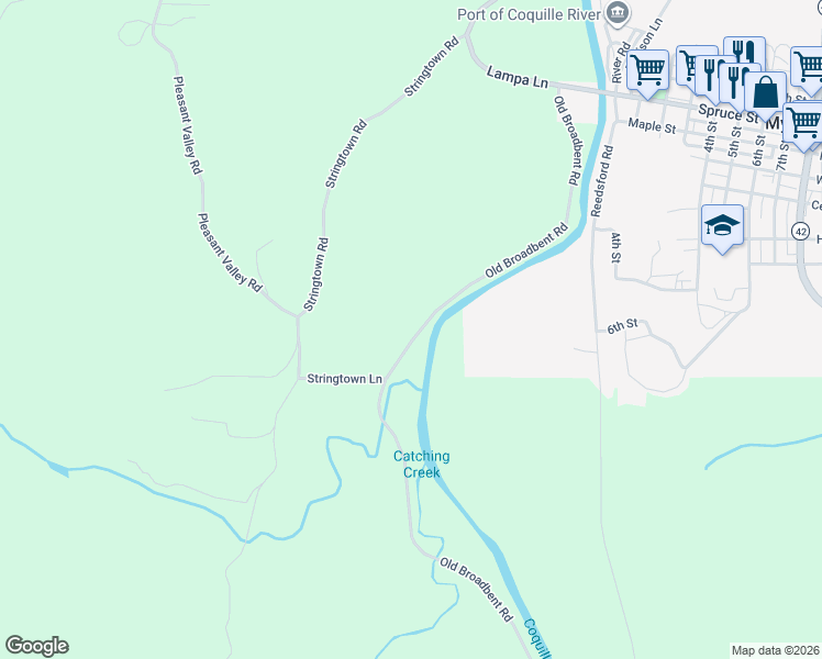 map of restaurants, bars, coffee shops, grocery stores, and more near 54156 Old Broadbent Road in Myrtle Point