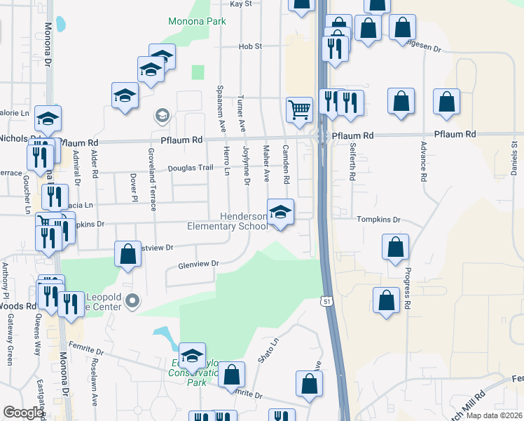 map of restaurants, bars, coffee shops, grocery stores, and more near 5509 Maher Avenue in Madison