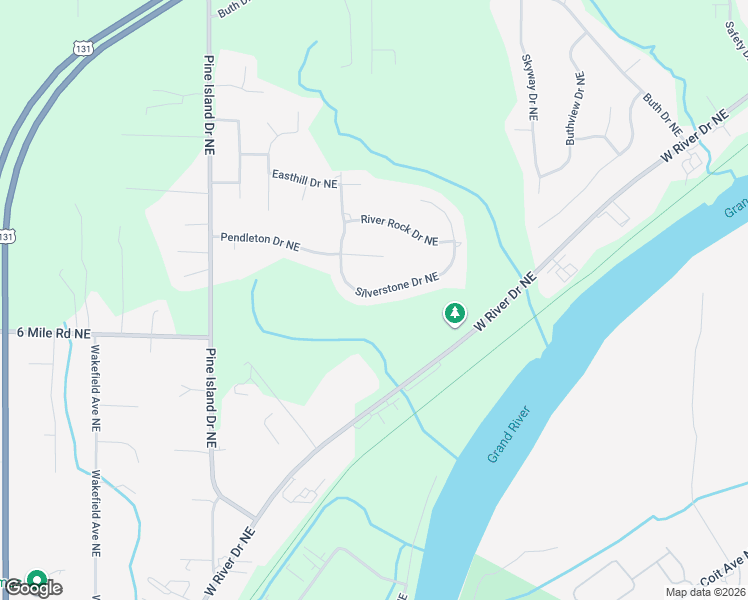 map of restaurants, bars, coffee shops, grocery stores, and more near 5311 Silverstone Drive Northeast in Comstock Park