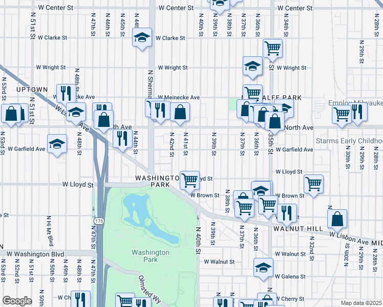 map of restaurants, bars, coffee shops, grocery stores, and more near 2168 North 41st Street in Milwaukee