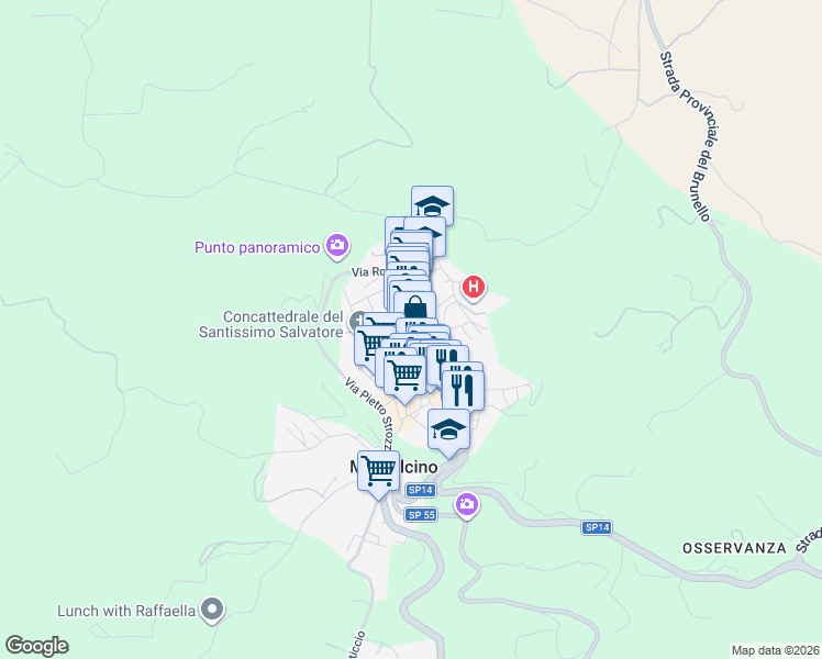 map of restaurants, bars, coffee shops, grocery stores, and more near 2 Piazza del Popolo in Montalcino