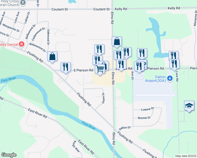 map of restaurants, bars, coffee shops, grocery stores, and more near 1542 East Pierson Road in Flushing