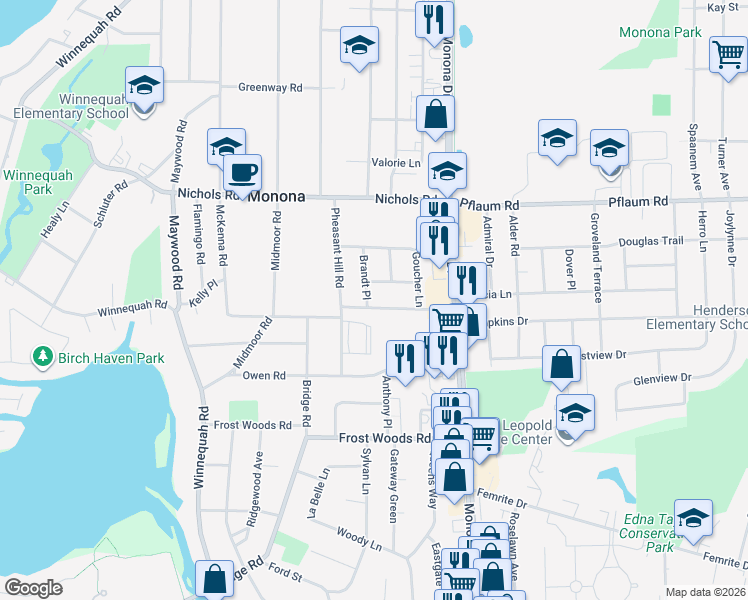 map of restaurants, bars, coffee shops, grocery stores, and more near 5516 Brandt Place in Monona