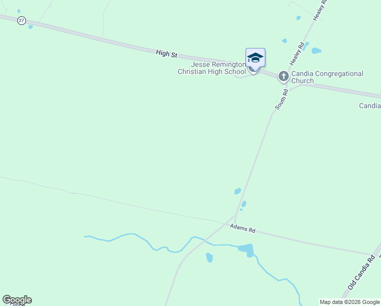 map of restaurants, bars, coffee shops, grocery stores, and more near Baker Rd in Candia
