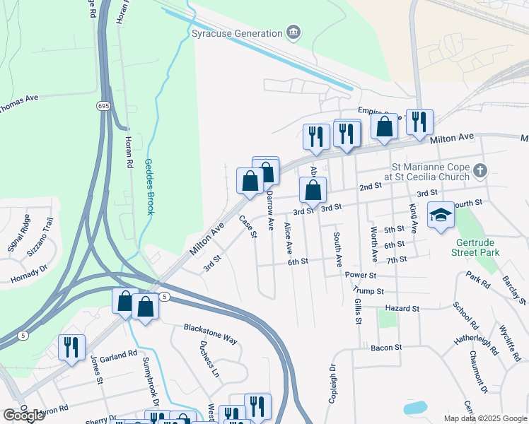 map of restaurants, bars, coffee shops, grocery stores, and more near 902 3rd Street in Syracuse