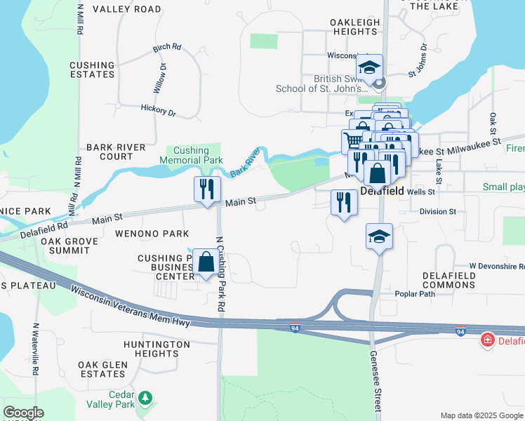 map of restaurants, bars, coffee shops, grocery stores, and more near 198 Country Court in Delafield