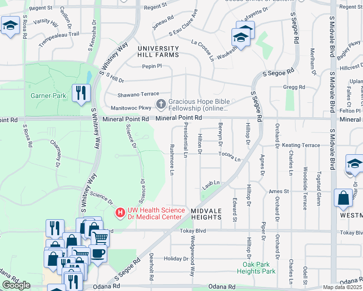 map of restaurants, bars, coffee shops, grocery stores, and more near 438 Presidential Lane in Madison