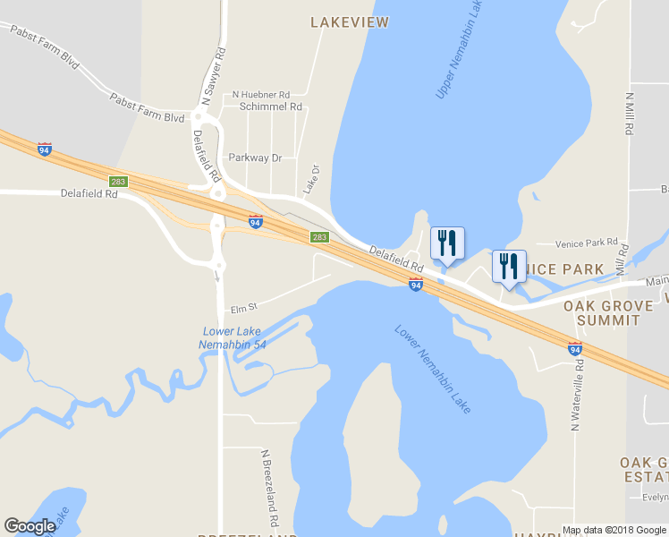 map of restaurants, bars, coffee shops, grocery stores, and more near 34711 Elm Street in Oconomowoc