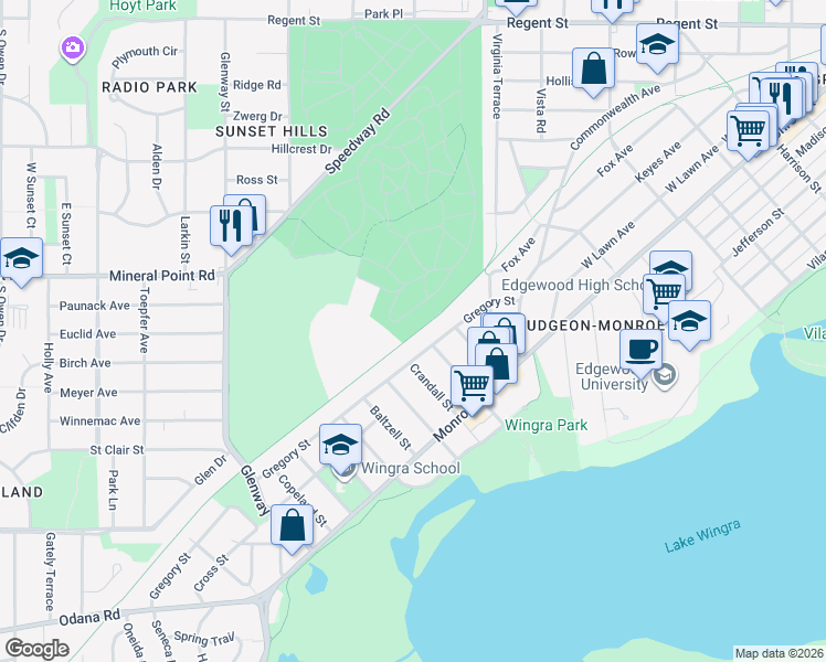 map of restaurants, bars, coffee shops, grocery stores, and more near 502 Sheldon Street in Madison