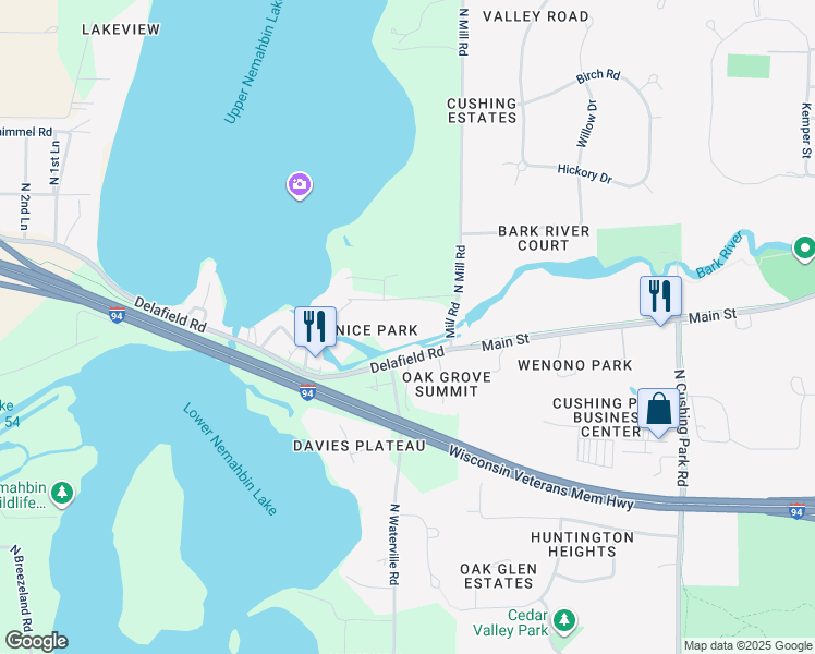 map of restaurants, bars, coffee shops, grocery stores, and more near 34105 Venice Park Road in Delafield