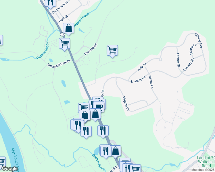 map of restaurants, bars, coffee shops, grocery stores, and more near 9 Lindsay Road in Hooksett
