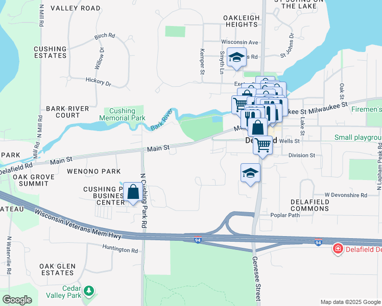 map of restaurants, bars, coffee shops, grocery stores, and more near 226 Main Street in Delafield