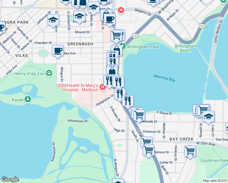 map of restaurants, bars, coffee shops, grocery stores, and more near in Madison