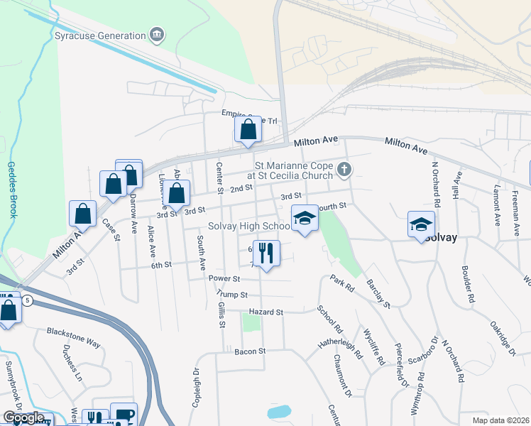 map of restaurants, bars, coffee shops, grocery stores, and more near 409 Fourth Street in Syracuse
