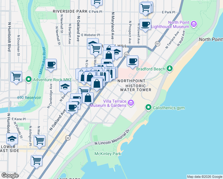 map of restaurants, bars, coffee shops, grocery stores, and more near 2247 North Summit Avenue in Milwaukee