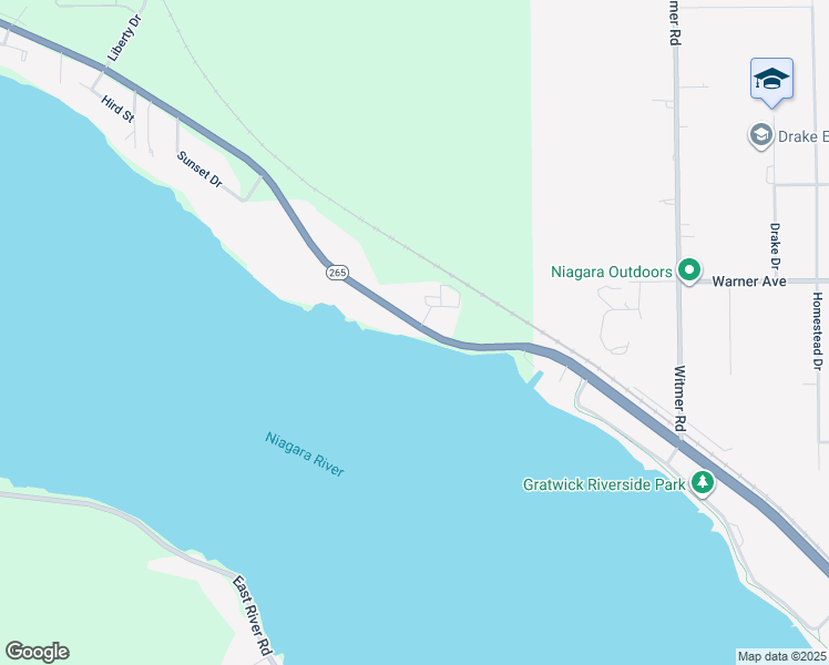 map of restaurants, bars, coffee shops, grocery stores, and more near 2520 River Road in Niagara Falls