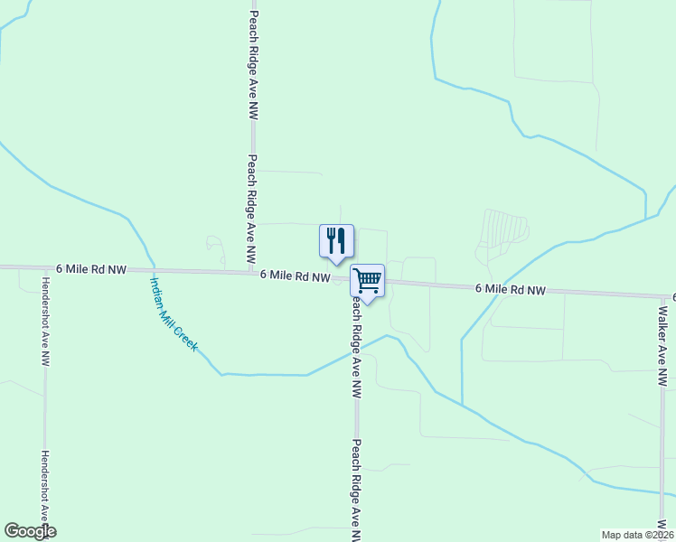 map of restaurants, bars, coffee shops, grocery stores, and more near 3025 6 Mile Road Northwest in Grand Rapids