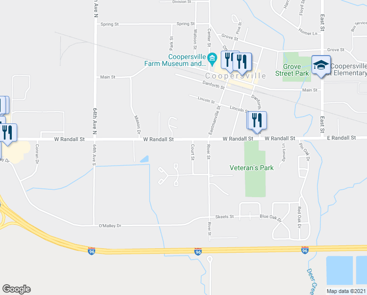 map of restaurants, bars, coffee shops, grocery stores, and more near 502 West Randall Street in Coopersville