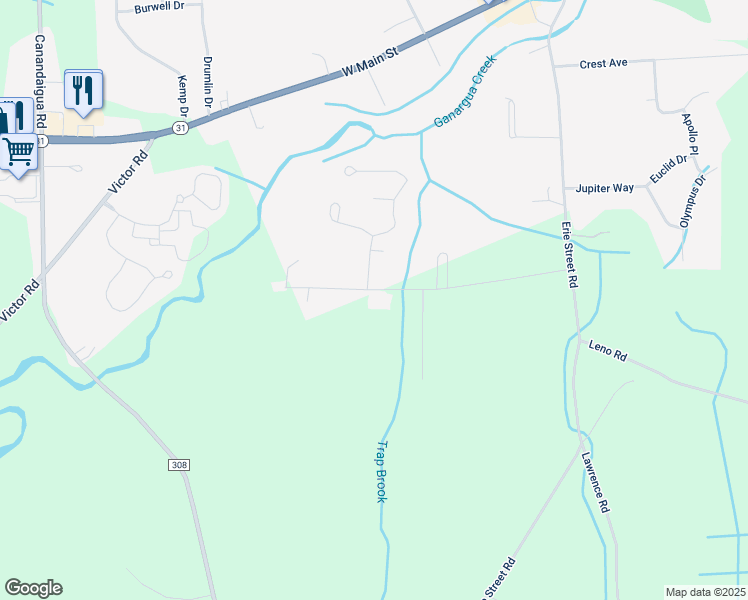 map of restaurants, bars, coffee shops, grocery stores, and more near 89 Paddy Ln in Macedon