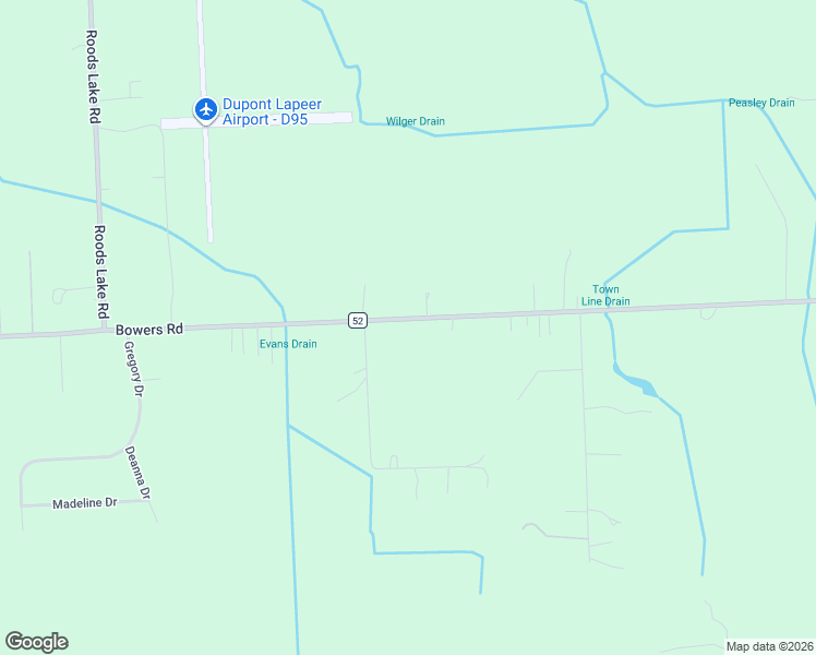 map of restaurants, bars, coffee shops, grocery stores, and more near 2116 Bowers Road in Lapeer